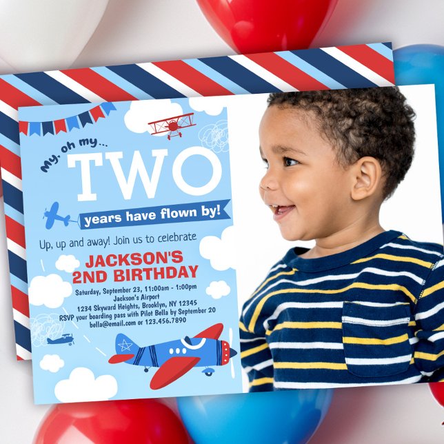 Invitation Avion Deux ans ont suivi 2ème anniversaire photo (Créateur téléchargé)