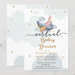 Invitation Avion Dino Nuages Étoiles Baby shower virtuel