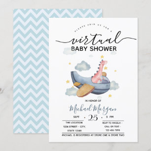 Invitation Avion Dino Zigzag Baby shower virtuel
