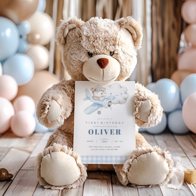 Invitation Avion et ours en peluche Anniversaire (Créateur téléchargé)