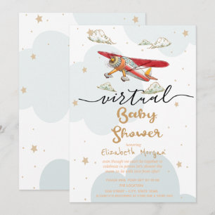 Invitation Avion, Nuages Étoiles Baby shower virtuel