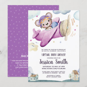 Invitation Avion Teddy Bear Baby shower virtuel