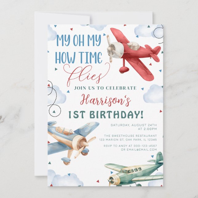 Invitation Avion Temps vole Avion Fête Anniversaire (Devant)