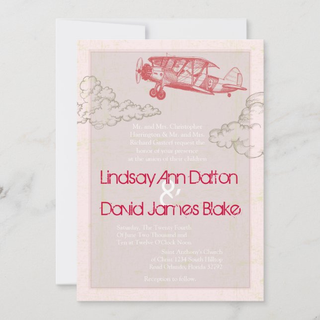 Invitation Avion Vintage 5x7 en nuages (Devant)