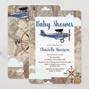 Invitation Avion vintage Baby shower de voyage mondial Avion
