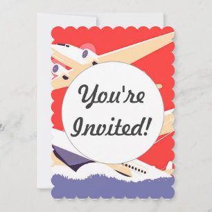 Invitation Avion volant Vintage WPA coloré