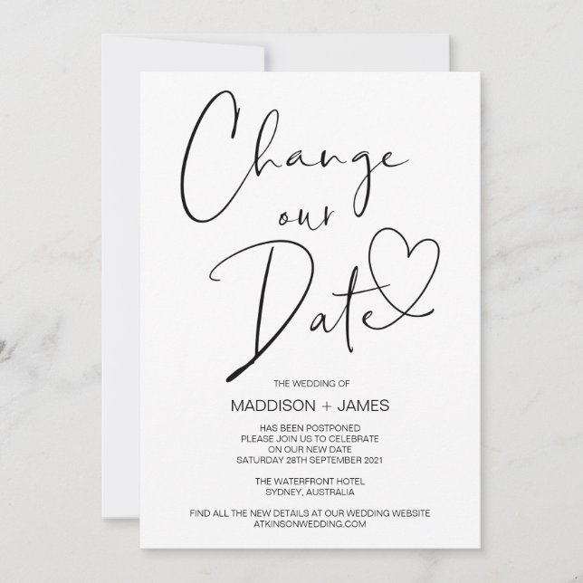 Invitation Avis mariage reporté, modifier notre Mariage de da (Devant)