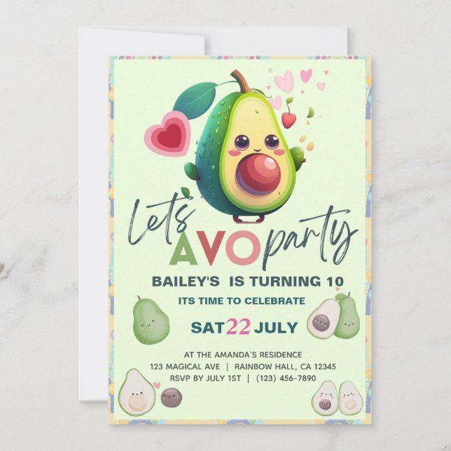 Invitation Avocado Anniversaire Saint Guacamole Cute Fiesta f (Devant)