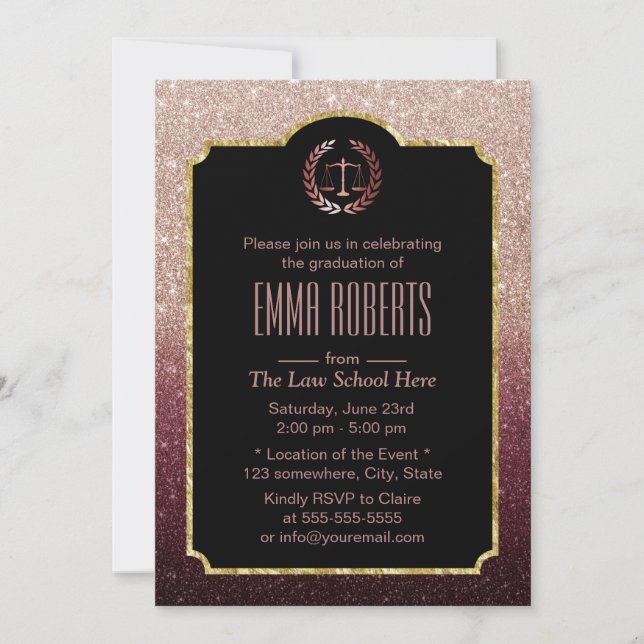 Invitation Avocat de la Faculté de Droit Rose Gold Ombre (Devant)