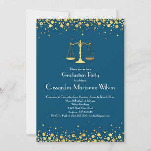 Invitation Avocat Droit École de Graduation Party Gold Blue