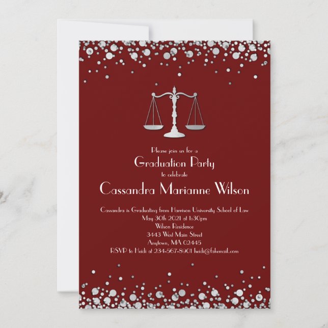 Invitation Avocat Droit École de Graduation Party Silver Maro (Devant)