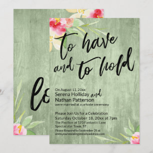 Invitation Avoir et garder Fleurs aquarelle Bois vert