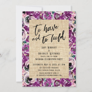 Invitation Avoir et Tenir Fleurs Peintes en Rose Burlap