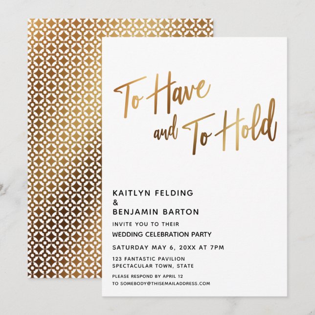 Invitation Avoir et Tenir Réception Moderne Or (Devant / Derrière)