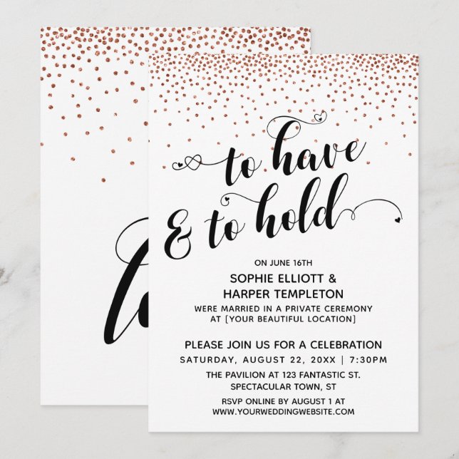 Invitation Avoir & Garder les Cœurs Fête de Confettis de Cuiv (Devant / Derrière)