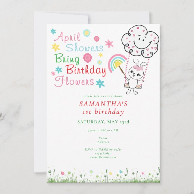 Invitation Avril Douches Apportent Fleurs d'Anniversaire Fill (Devant)