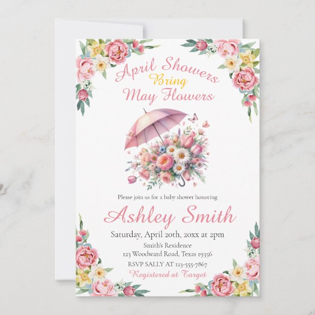 Invitation Avril Les douches apportent le Baby shower de mai  (Devant)