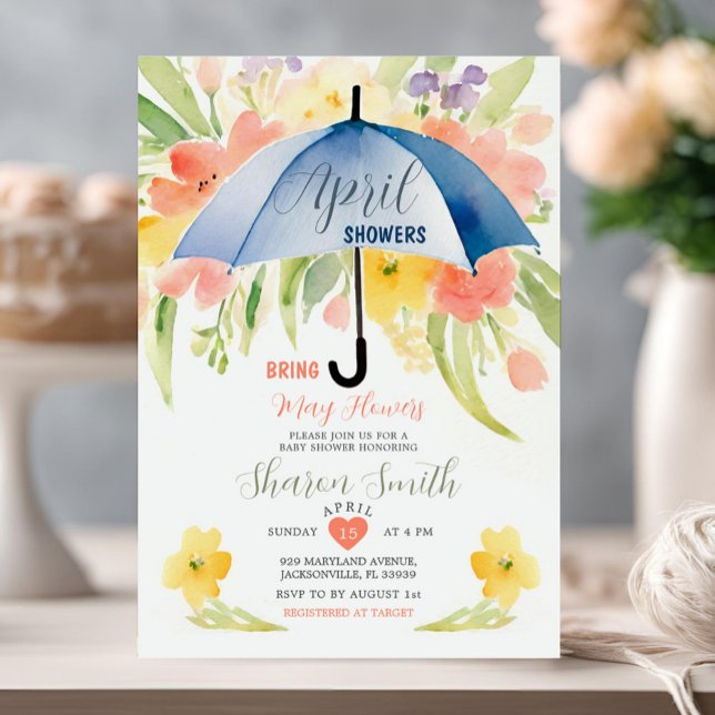 Invitation Avril Pleut Apporte Fleurs De Mai Parapluie Bleu (Créateur téléchargé)