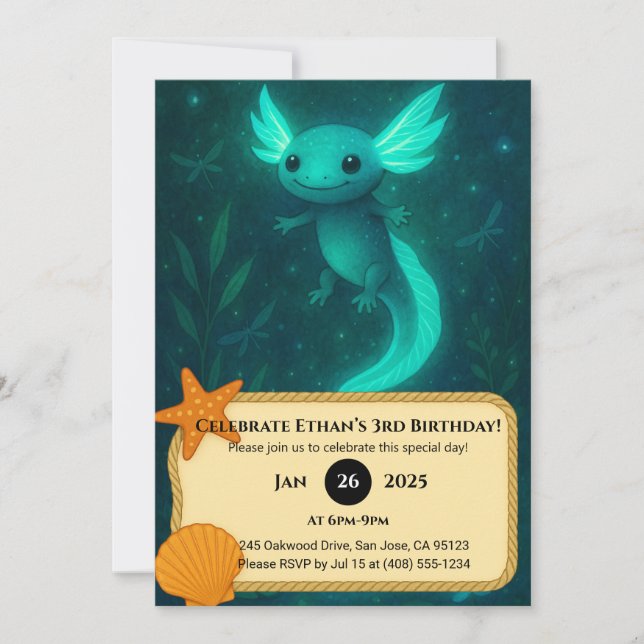 Invitation Axolotl brillant dans l'Anniversaire Magique sous- (Devant)