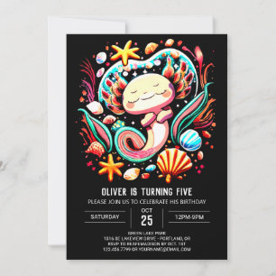 Invitation Axolotl coloré moderne anniversaire
