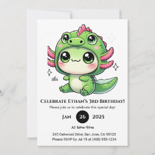 Invitation Axolotl dans un chapeau de dragon pour son anniver