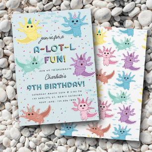 Invitation Axolotl Kids Cute Salamander Blue Anniversaire