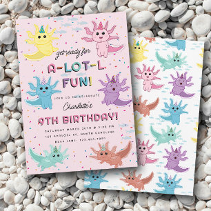 Invitation Axolotl Kids Cute Salamander Pink Anniversaire
