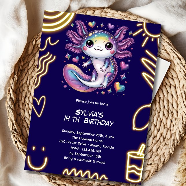 Invitation Axolotl neon laser birthday party (Créateur téléchargé)