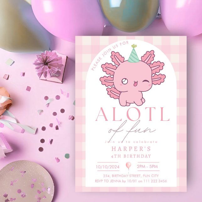 Invitation Axolotl Rose Girl Cute Kawaii Underwater Party (Axolotl Pink Girl Cute Kawaii Underwater Party Invitation)