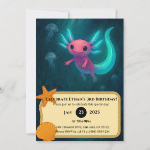 Invitation Axolotl Rose Parmi Les Jellyfish Anniversaire