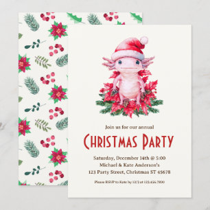 Invitation Axolotl Santa Hat Poinsettias fête de Noël
