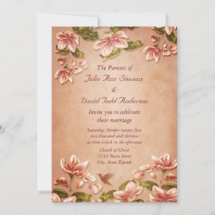 Invitation Azalées roses Vintage Floral sur Mariage Whiskey