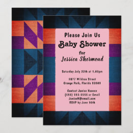Invitation Aztec Tribal Artsy Baby shower bleu violet orange