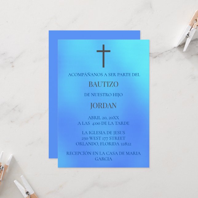 Invitation Azul Invitación de bautizo (Devant/Arrière en situation)