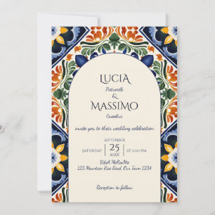 Invitation Azulejo bleu Talavera vintage mariage mexicain