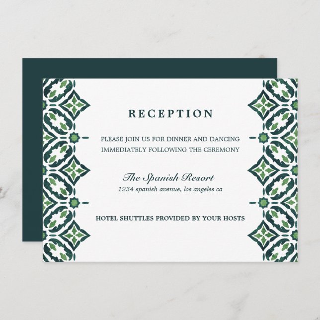 Invitation Azulejo vert | Espagne Réception mariage en mosaïq (Devant / Derrière)