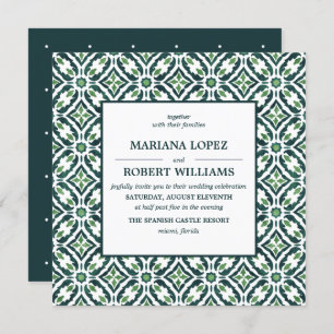Invitation Azulejo vert   Espagnol Motif Mariage