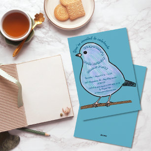 Invitation Azure 50e Anniversaire Fête de dîner Oiseau Mignon