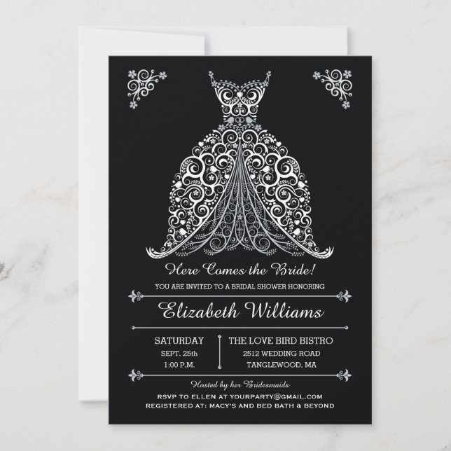 Invitation B et W ici vient la jeune mariée ! Fête de la (Devant)