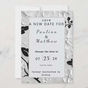 Invitation B & W Florals Changer la date du Mariage