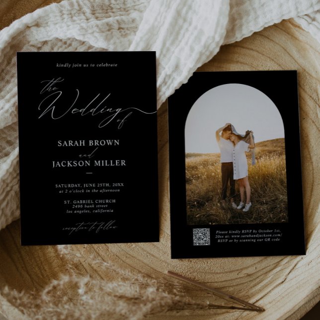 Invitation B & W Simple élégant Script moderne Mariage de cod (Créateur téléchargé)