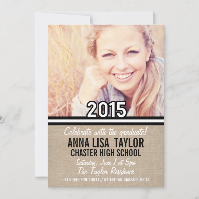 Invitation B&W Stripes Class of 2015 Graduation 2015 Invitati (Devant)