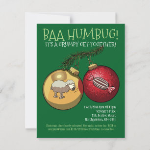 Invitation Baa Humbug Baubles Moutons de Noël et Carton de bo