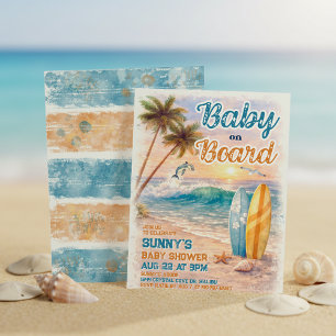 Invitation Baby à Bord Rétro Surf Plage Baby Shower