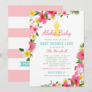 Invitation Baby Aloha Fille au Luau à l'ananas Cérémonie de B