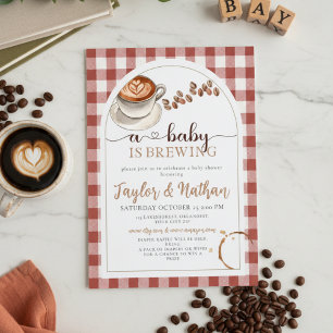 Invitation baby aquarelle est en train de brasser gingham Bab