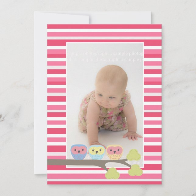 Invitation Baby Baptism Christening Pink Owens Photo Invitati (Devant)