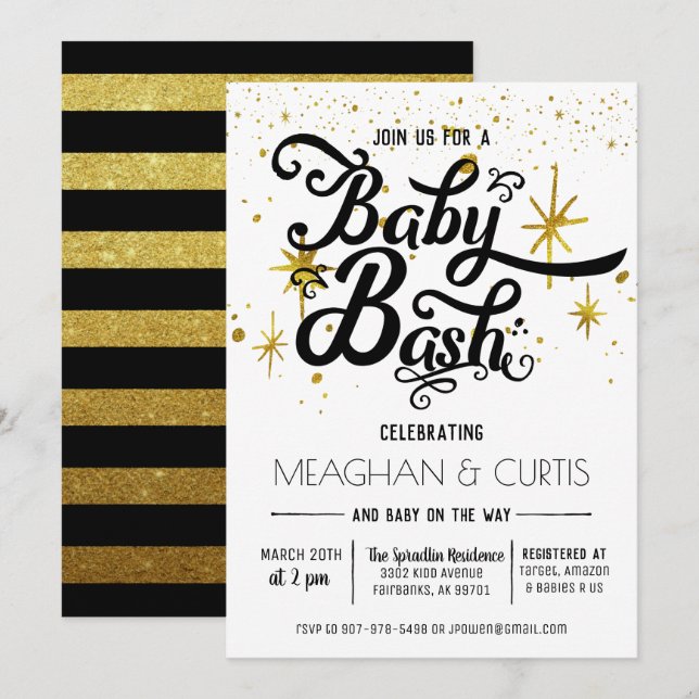 Invitation Baby Bash | Noir, Blanc & Or (Devant / Derrière)