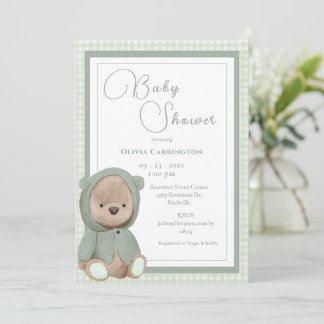 Invitation Baby Bear Gingham Vintage Baby Shower
