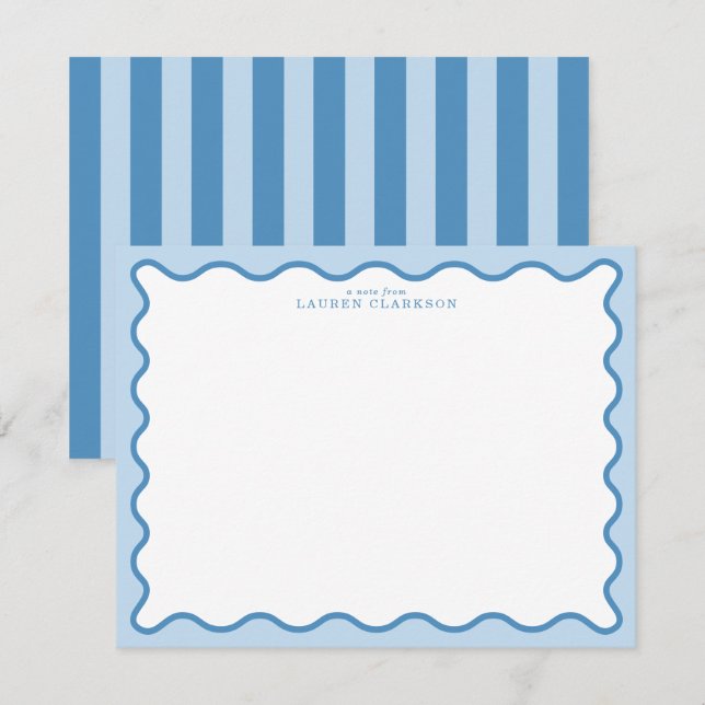 Invitation Baby Blue & Blue Wavy Border Note Card (Devant / Derrière)